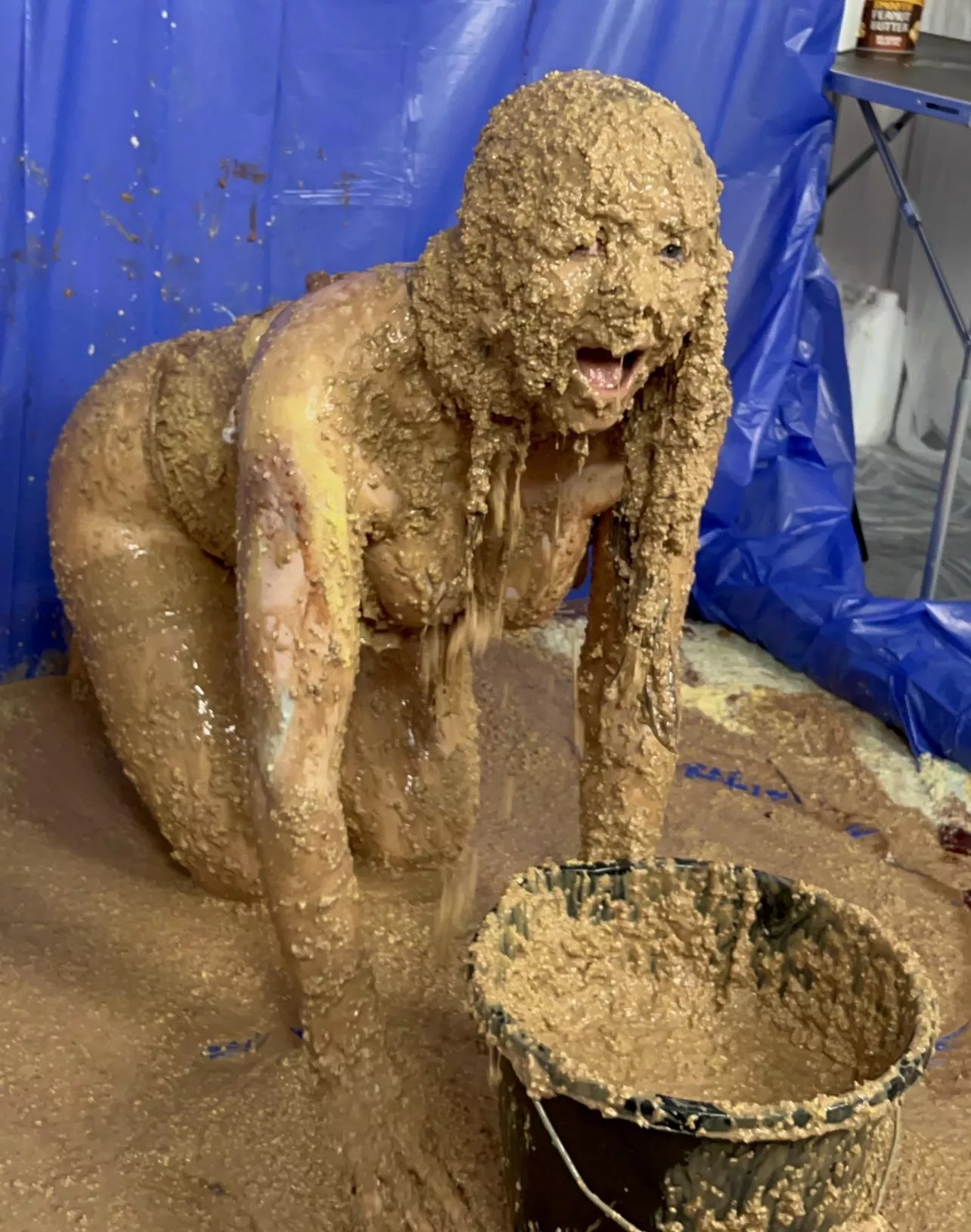 Now that is what o consider a successful Sploshing session!! Completely and utterly covered from head to toe in thick, lumpy, gooey slop! Can you still make out my stockings though?!? Love it!! Xx