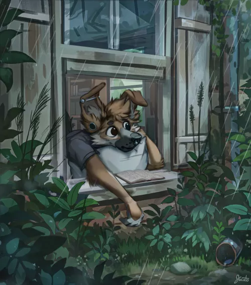 Rainy Days [Art by @Jacato_ on Twitter]