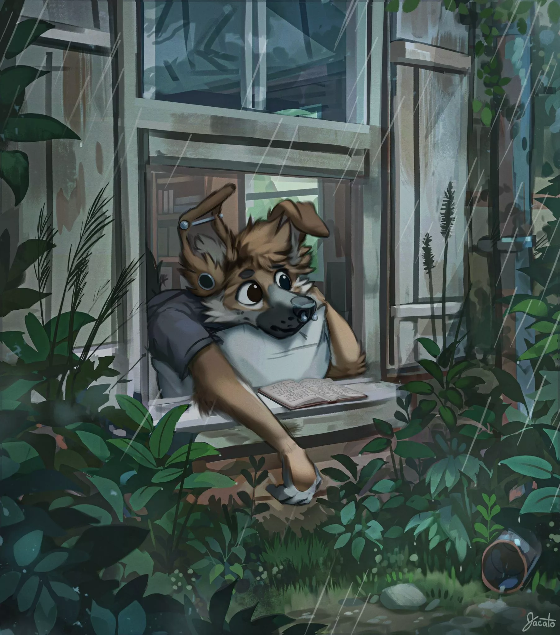 Rainy Days [Art by @Jacato_ on Twitter]