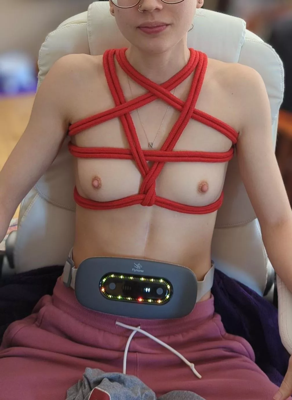 [F] The best part of working from home is getting tied up