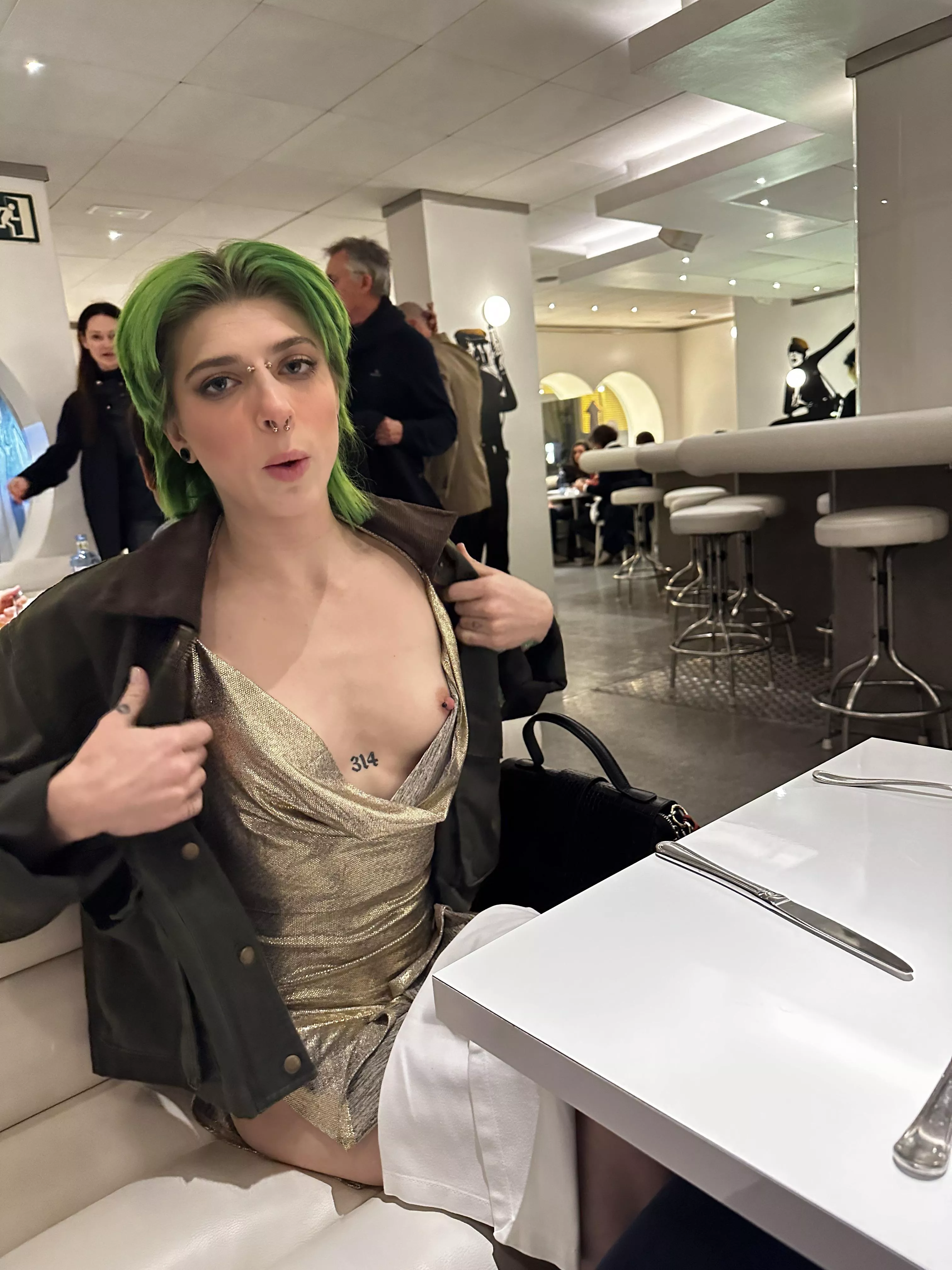 He didn’t tell my nipple was out until after the server took our order