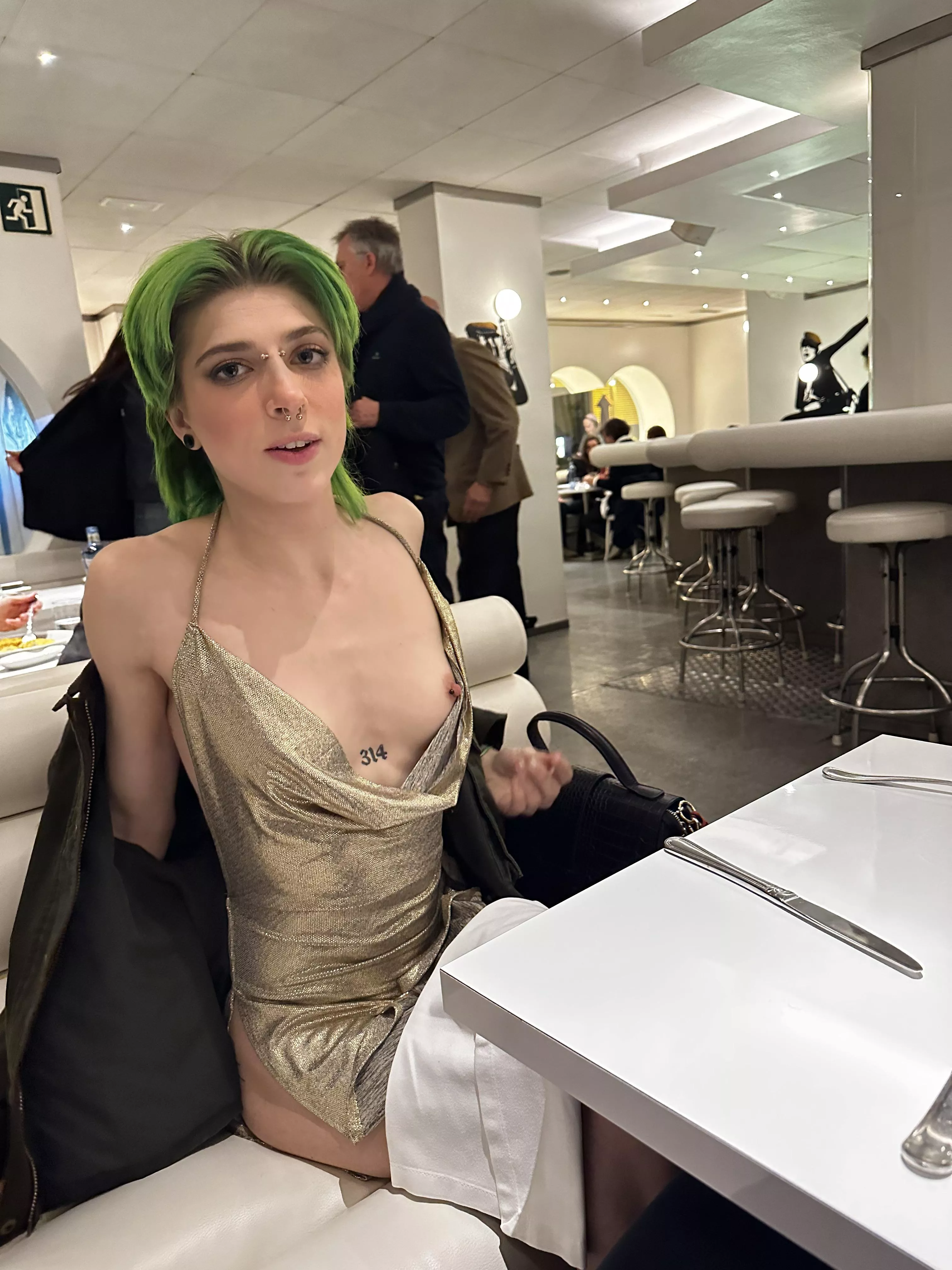 He didn’t tell my nipple was out until after the server took our order.