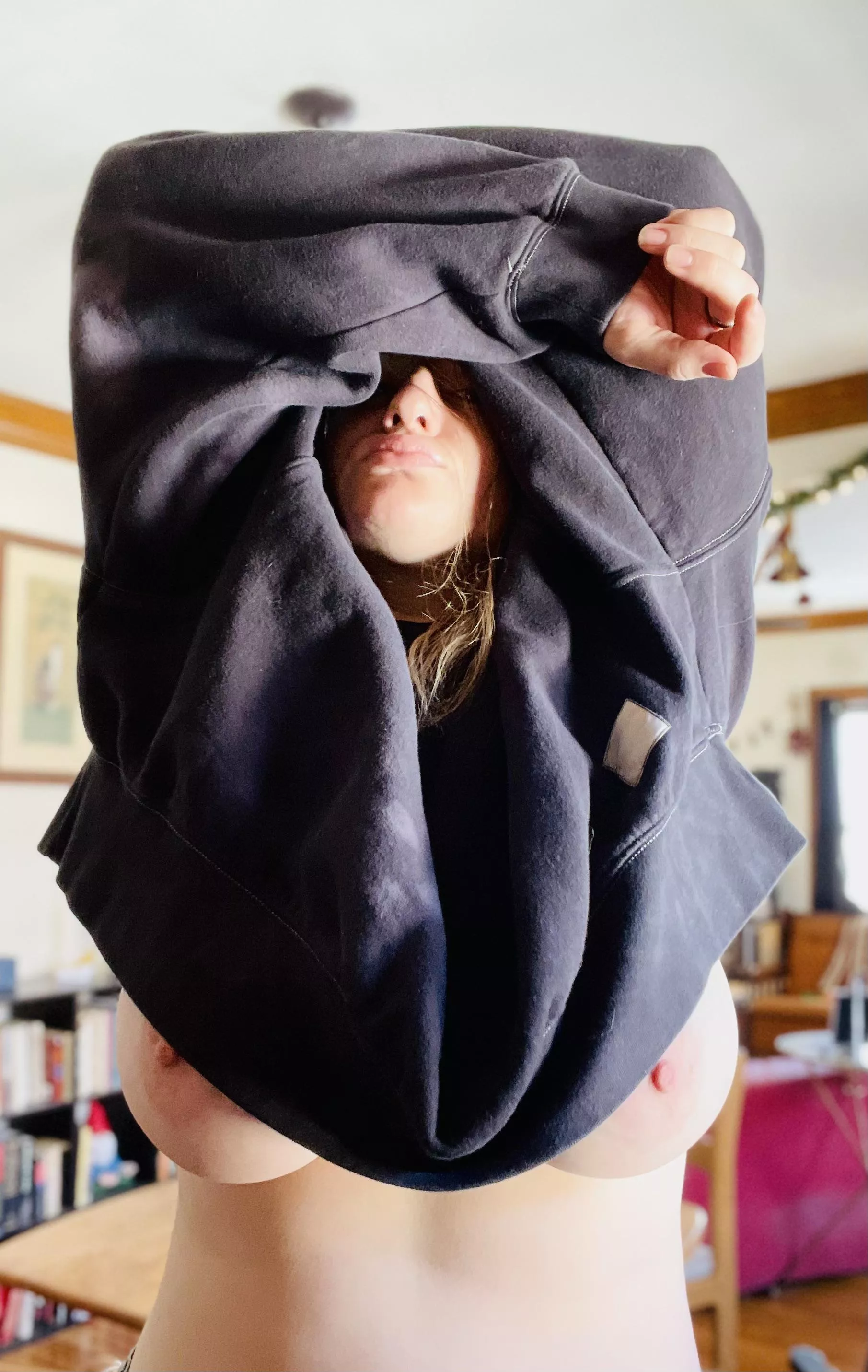 I love wearing no bra with this sweater. Do you like?