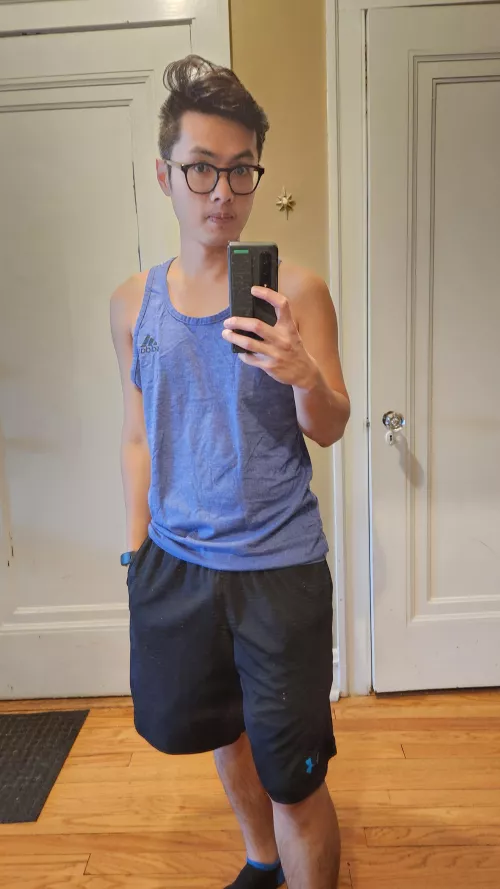 Workout time before game time. Hair's messy, mom's spaghetti?