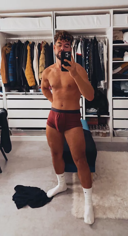 You walk in and see my bulge, what will you do next?