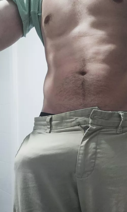 Broke the pants button cause I got hard