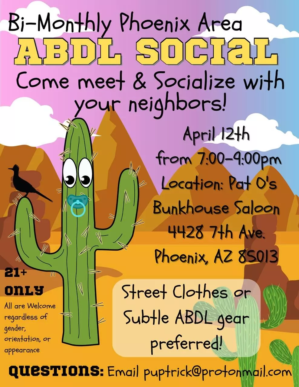 Phoenix AZ: Next ABDL bar social is in 2 weeks!