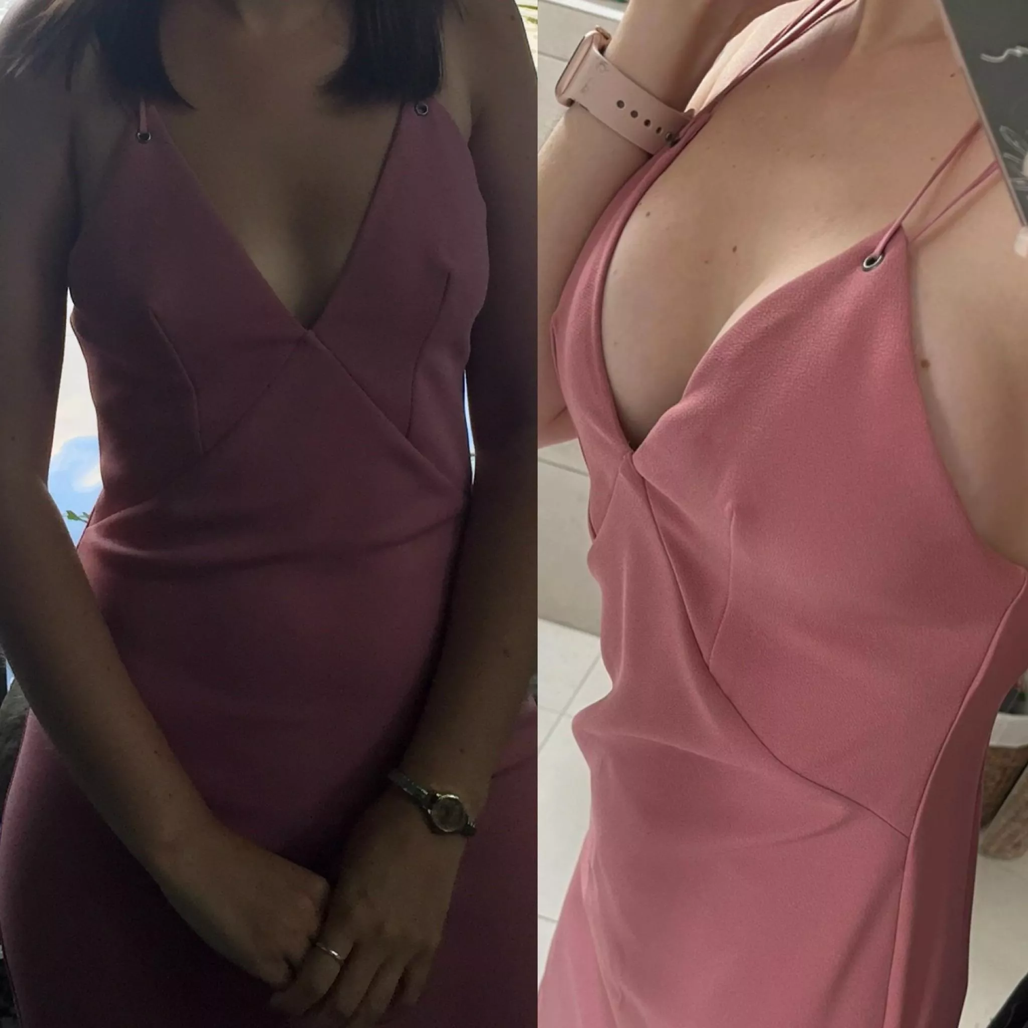I love trying on old dresses with my new tits
