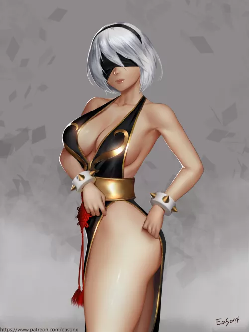 2B shows her lovely thigh (easonx)