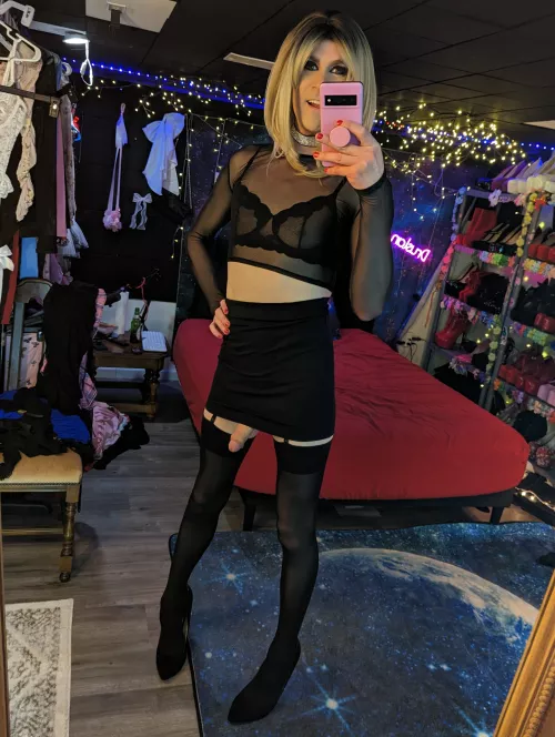 Black lingerie and a skirt!