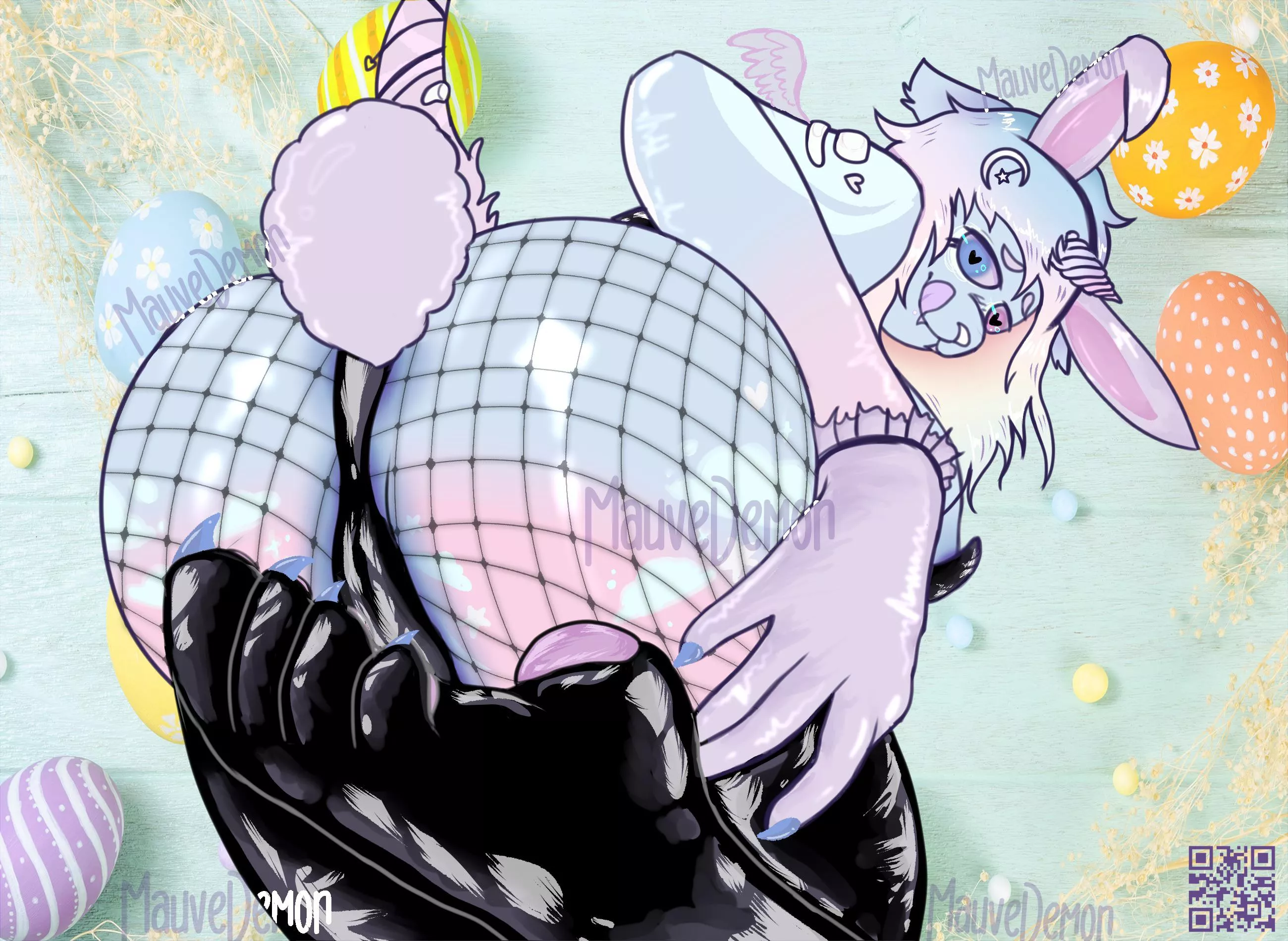 [F] (art by me @MauveDemon) My Oc Sadie modeling her new Latex Bunnysuit 🖤 Ready for Easter! 🔥🐰