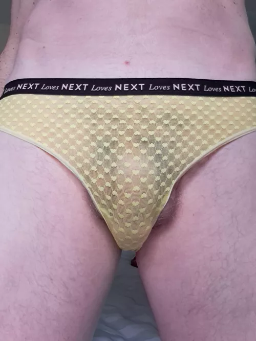 Love how my cock looks in see thru' panties.