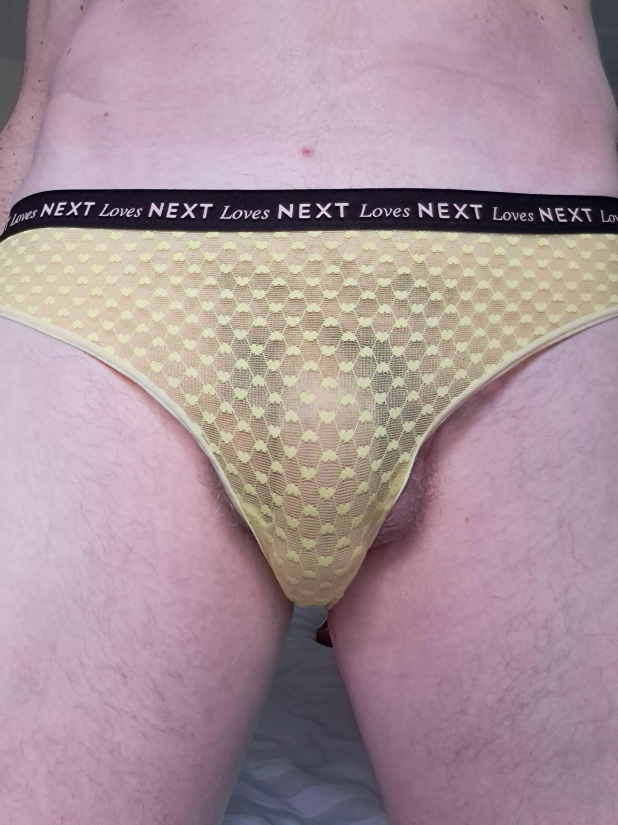 Love how my cock looks in see thru' panties.