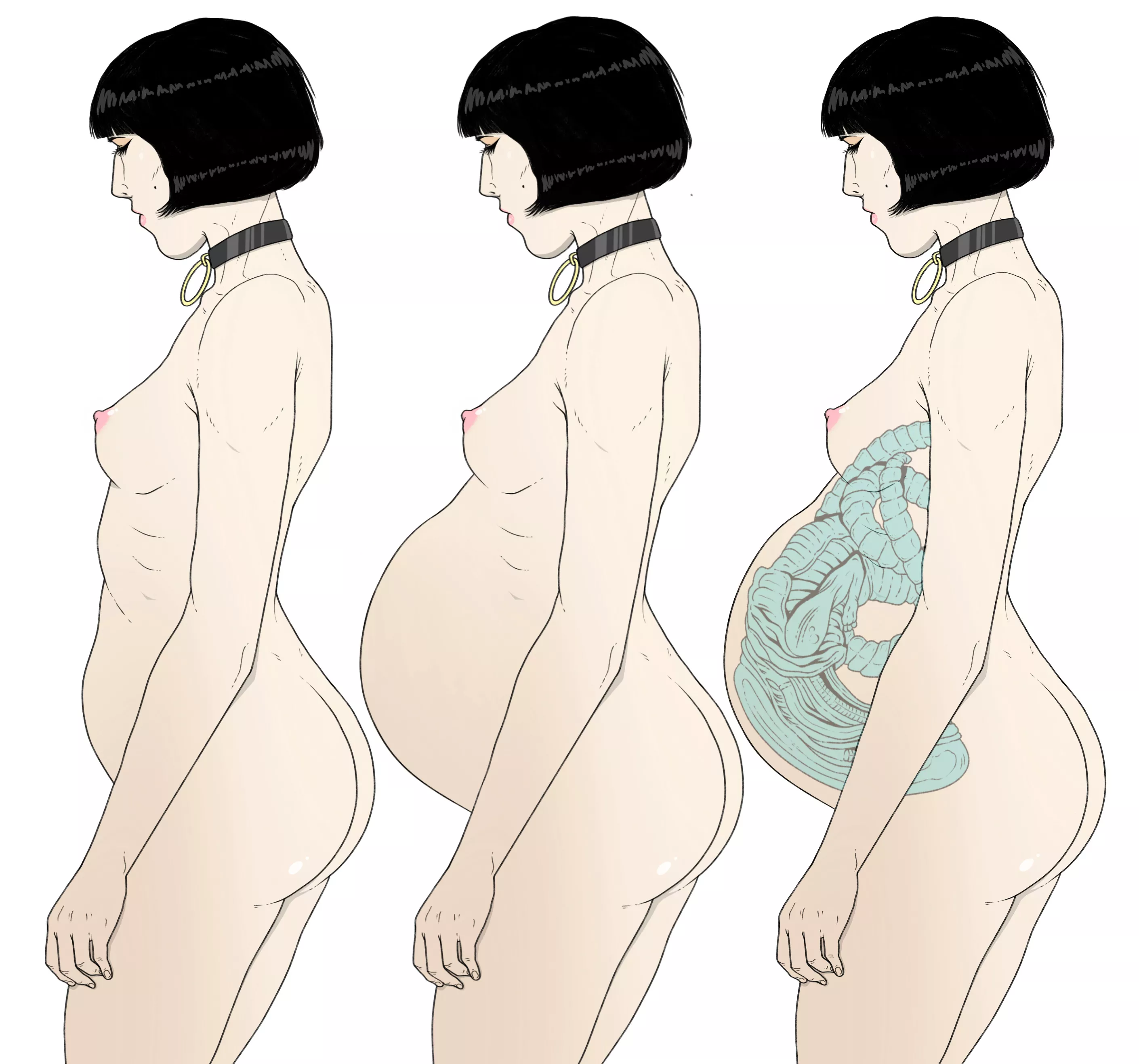 She willingly put herself in the position to be bred. She not only gets off from her growing parasite, but she loves the fact that she is a vessel, used for a higher purpose beyond her flesh and bone. A womb. Art by me arcanemortem.