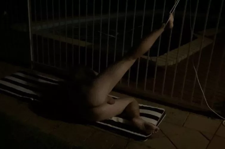 “Tied to the pool fence” Waiting for the sun to come up