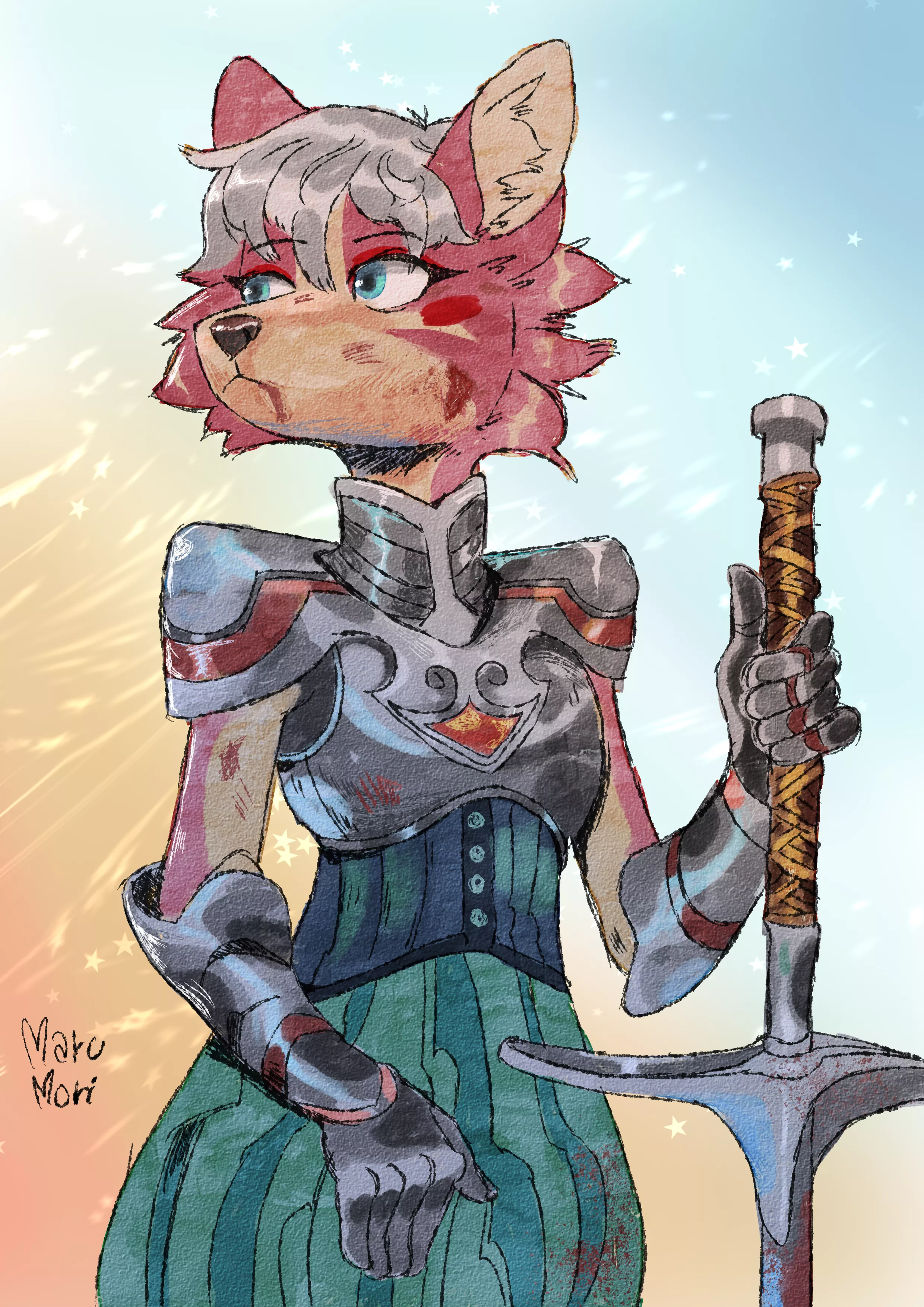 A little tired after an intense battle (art by me @marumoriart)