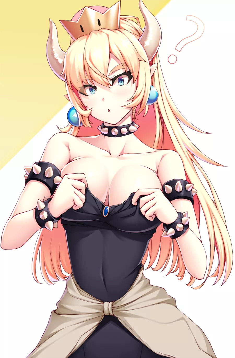Bowsette Fixing Her Top (Bowsette by Arata)