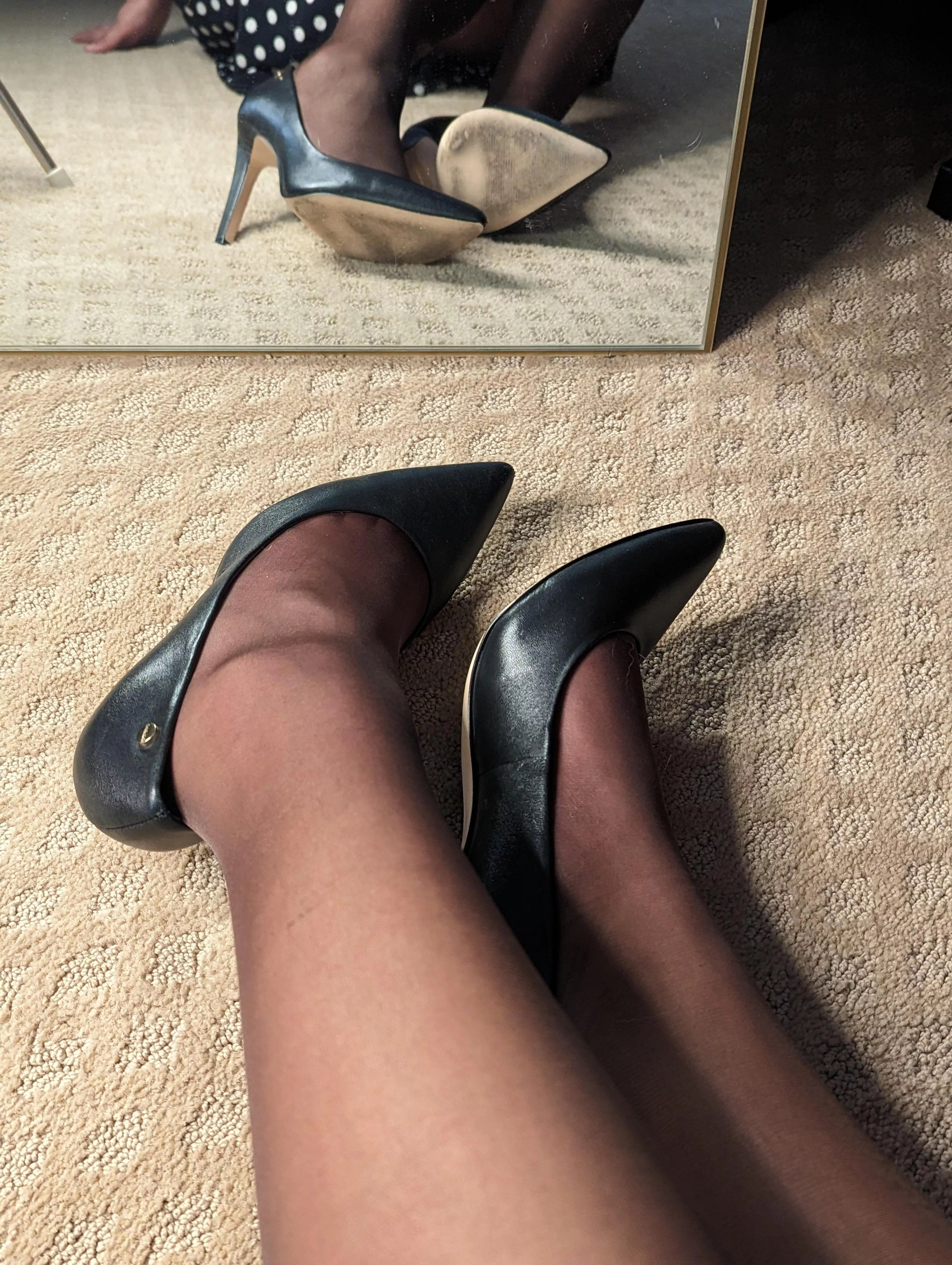 Brown Nylons w/ black pumps