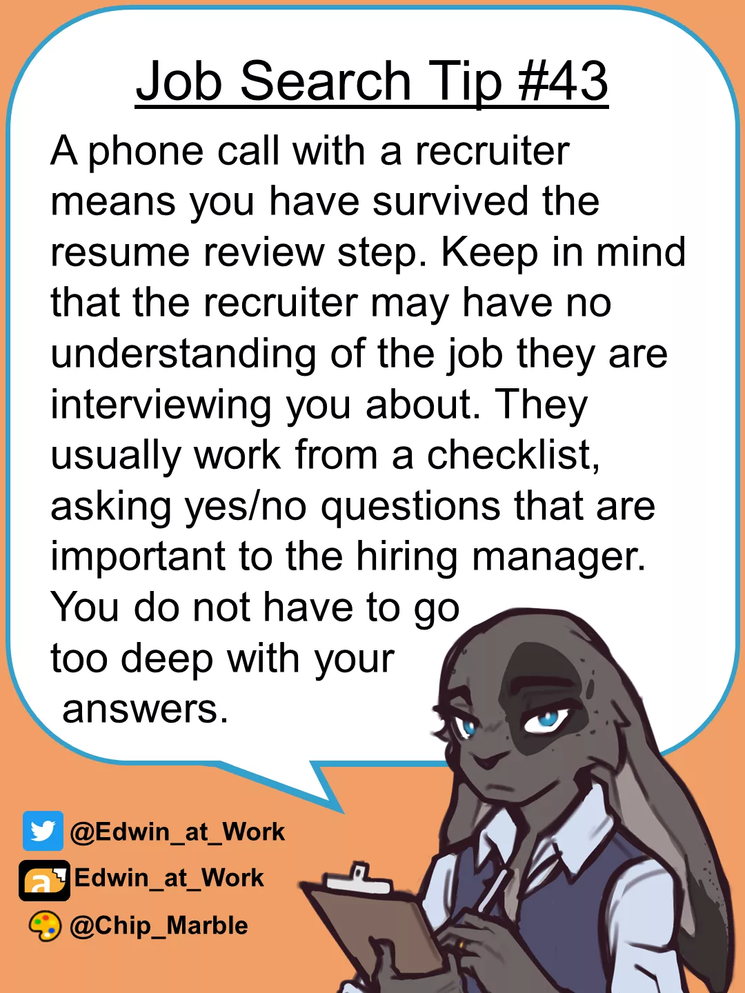 Job Search Tip 43: Talking with Recruiters. Edwin@Work, Job Coaching for Furries