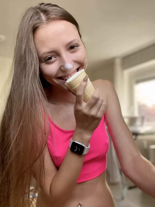 Neon pink top can't hide my pierced nipples