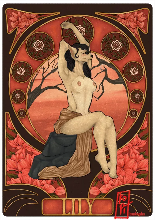 [Q] Art Nouveau x Furry commission. Art by me :)