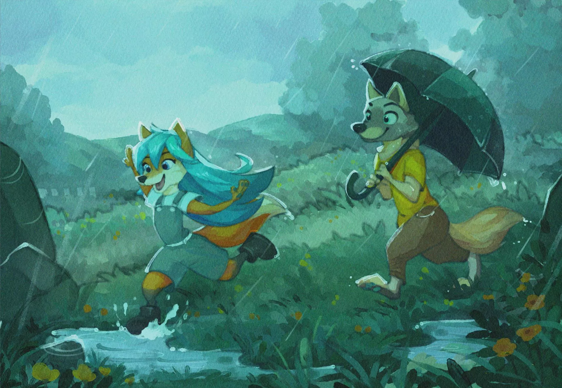 Silly little walk in a silly little storm (art by me!)