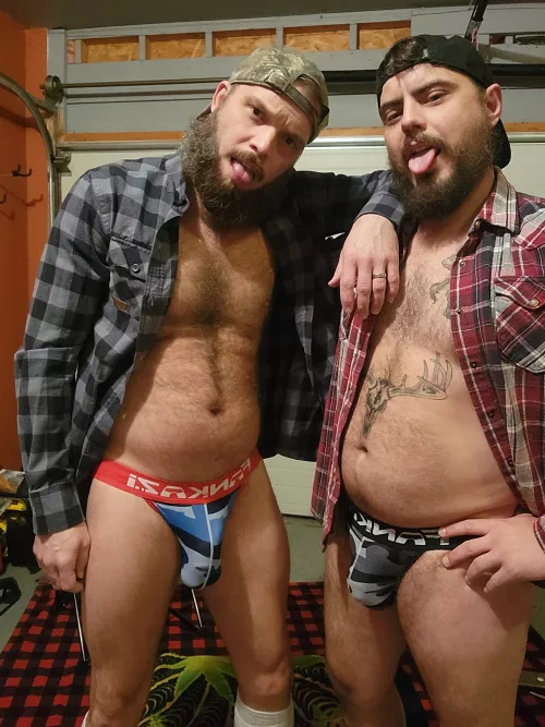 A little jockstrapped fun in the garage