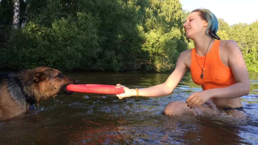 Playing with the dog in last summer