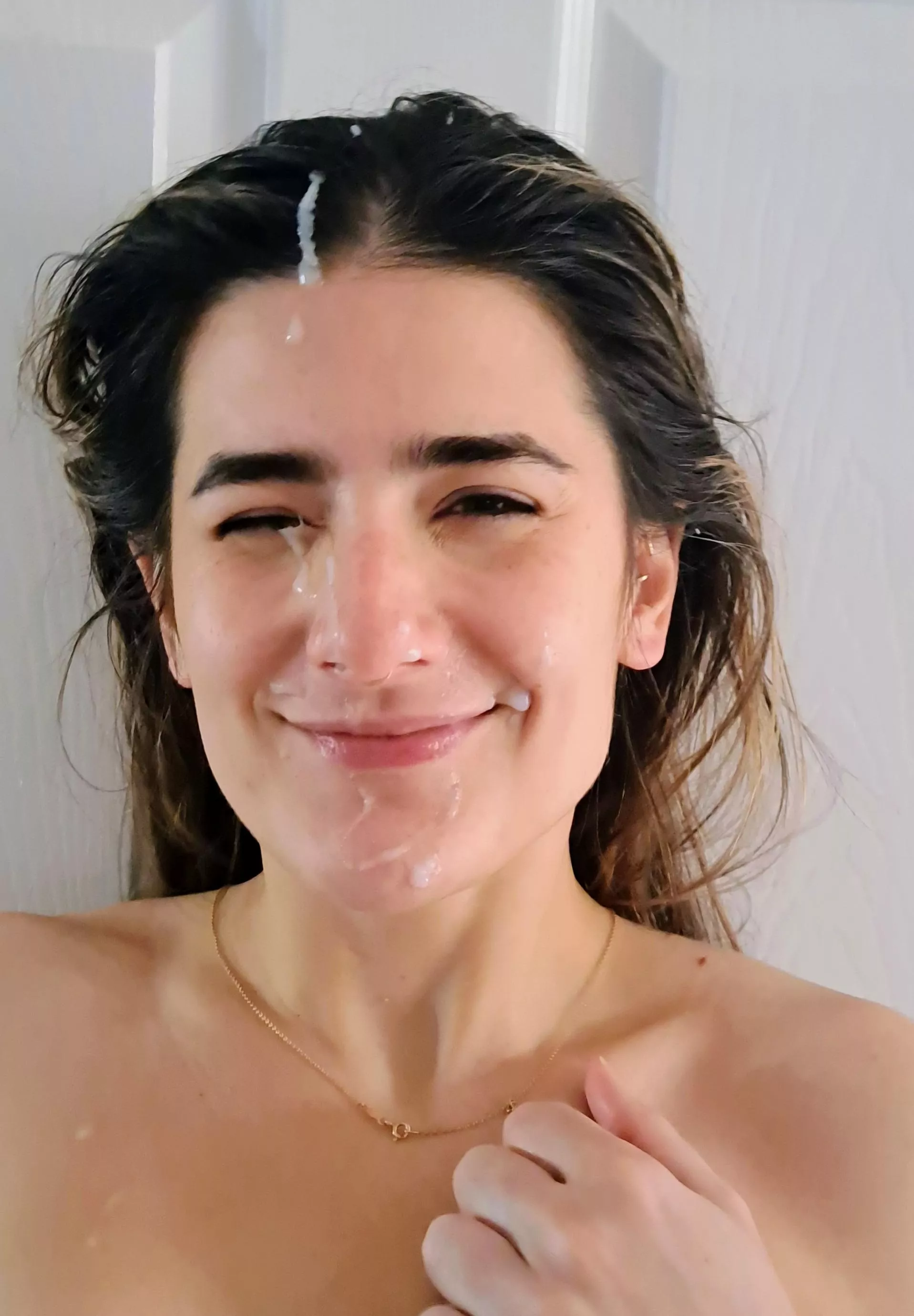 it got on my hair, and eye, and lips, and chin....