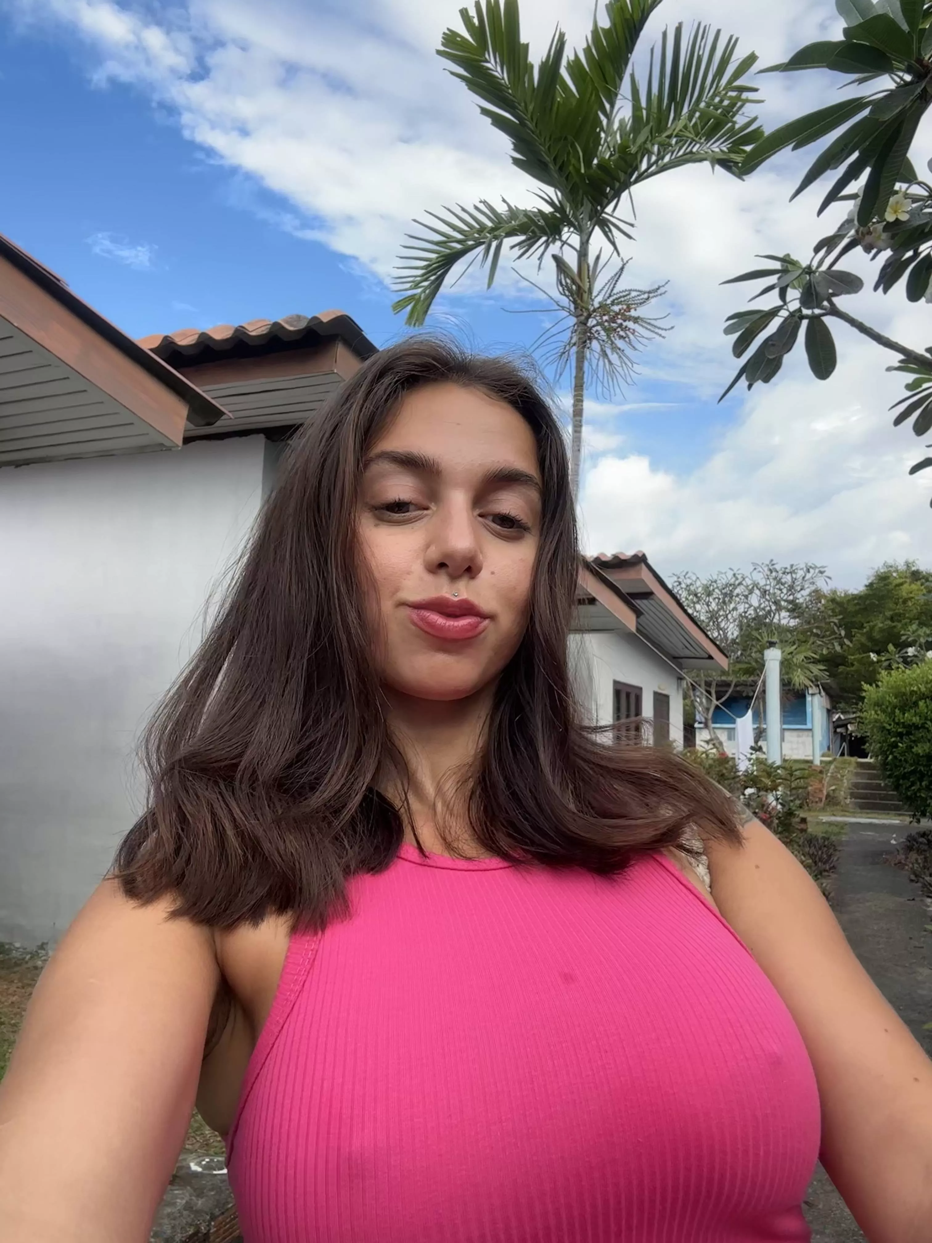 Going to the beach braless