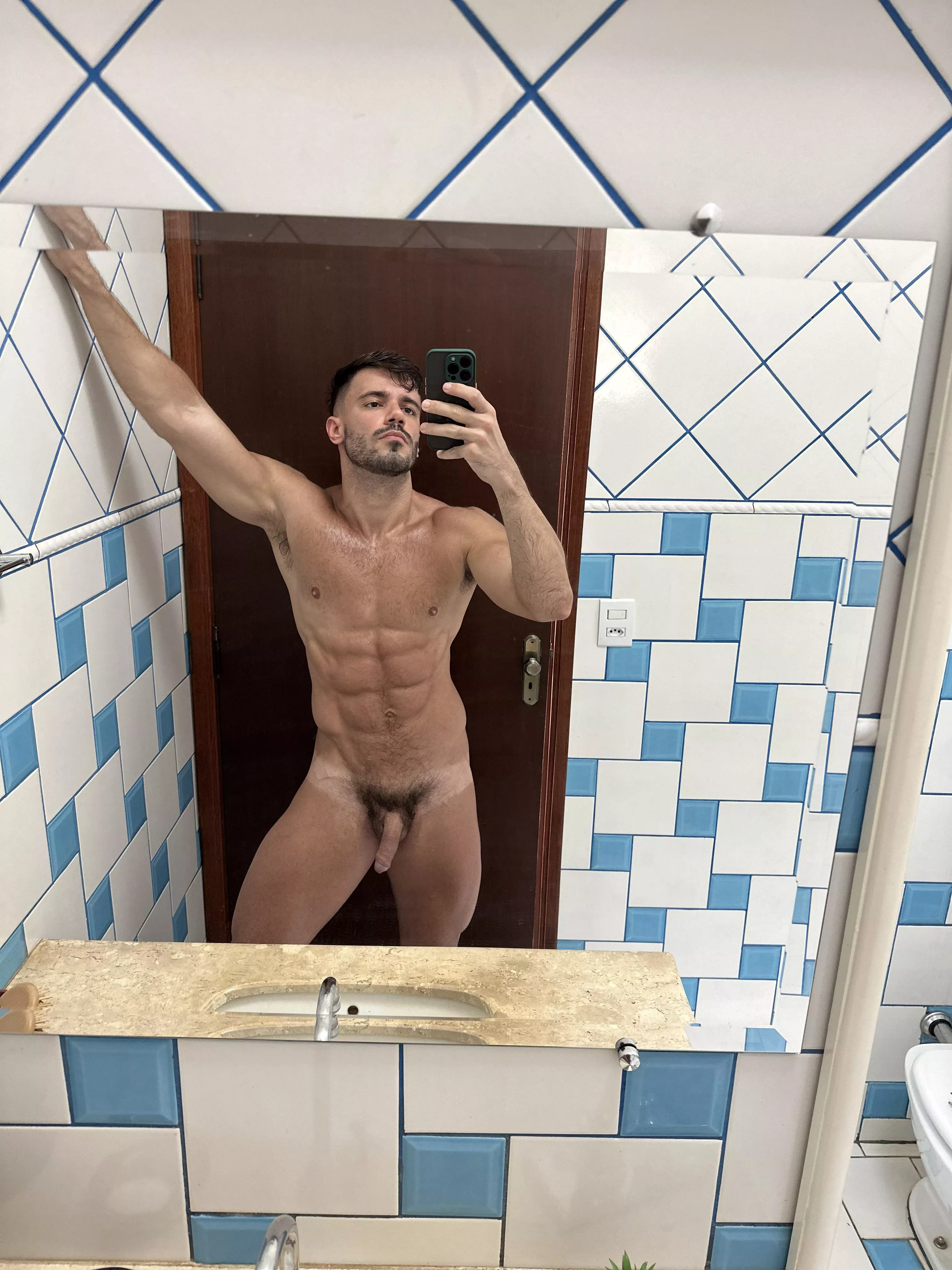 I like posing sweaty like this, but when I'm taking the pictures I'm also worried about the sweat leaking on the floor.