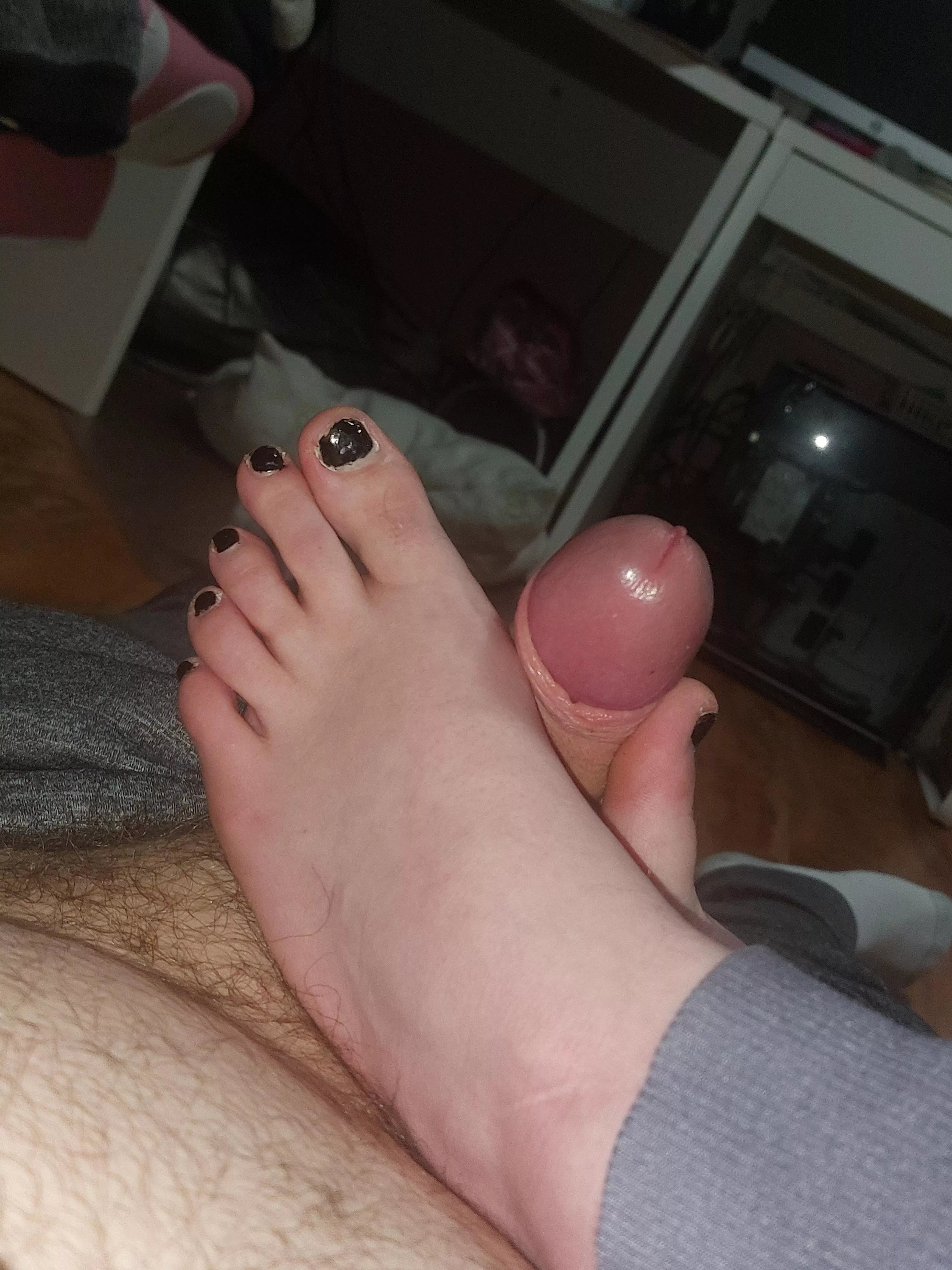 Nothing he loves more then me rubbing his cock with my feet 😌 ❤️🖤❤️