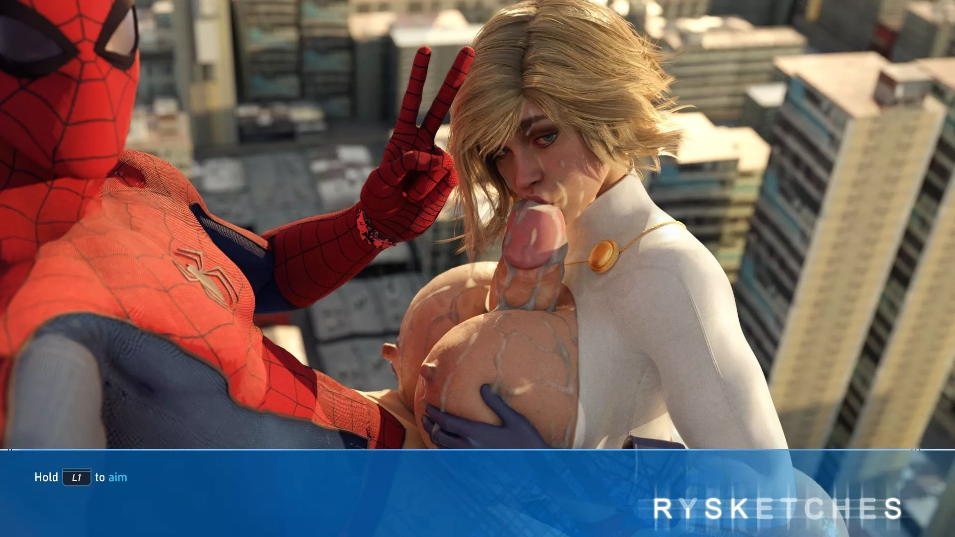 Power Girl Titty Fuck Blowjob Ejaculation on Face & Huge Tits (Rysketches) [DC & Marvel]