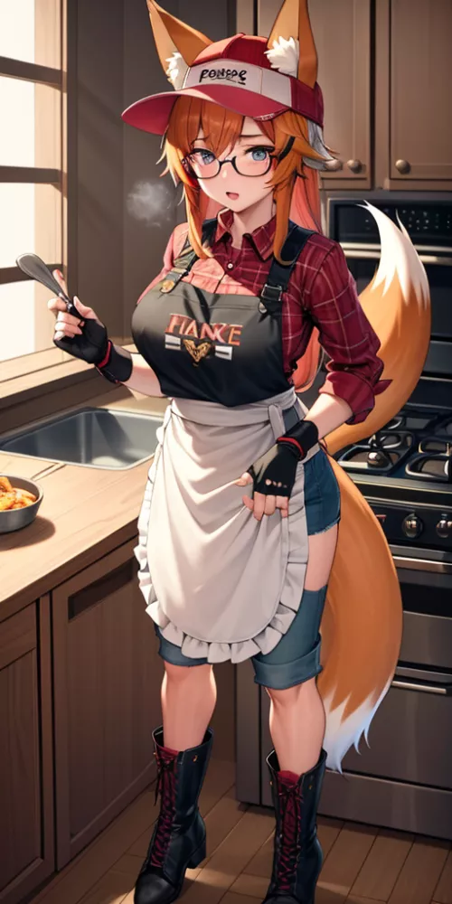 Wholesome fox wife cooking for you