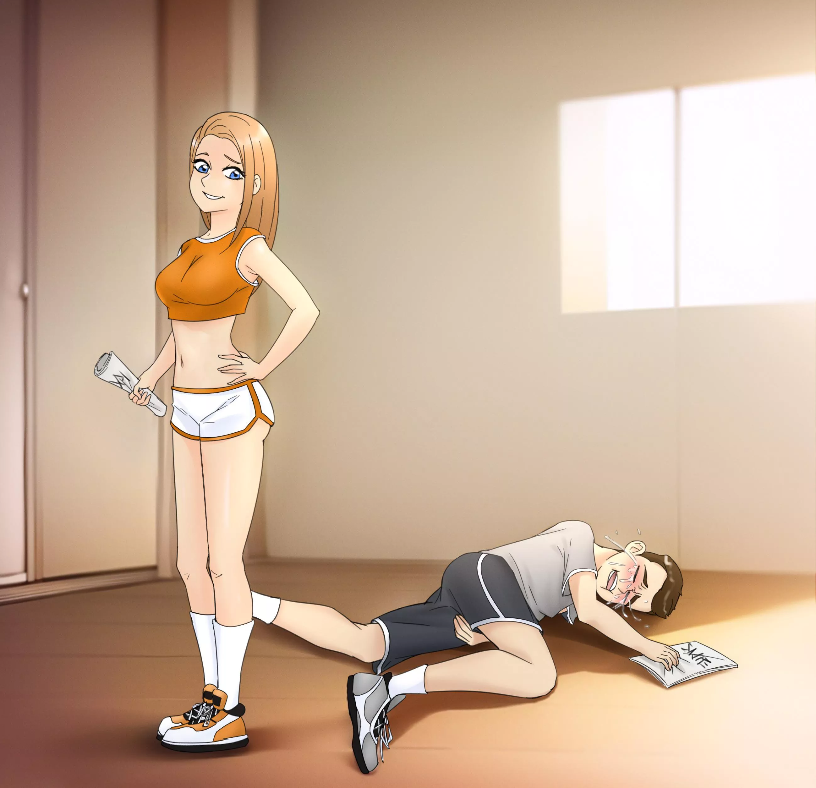 „It‘s not my fault this script said I had to kick your balls… Come on we need to keep rehearsing this scene until we got it perfected!“