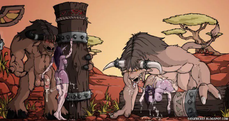 Minotaurs in their natural habitat: balls deep in Night Elf pussy. (siegebeast)