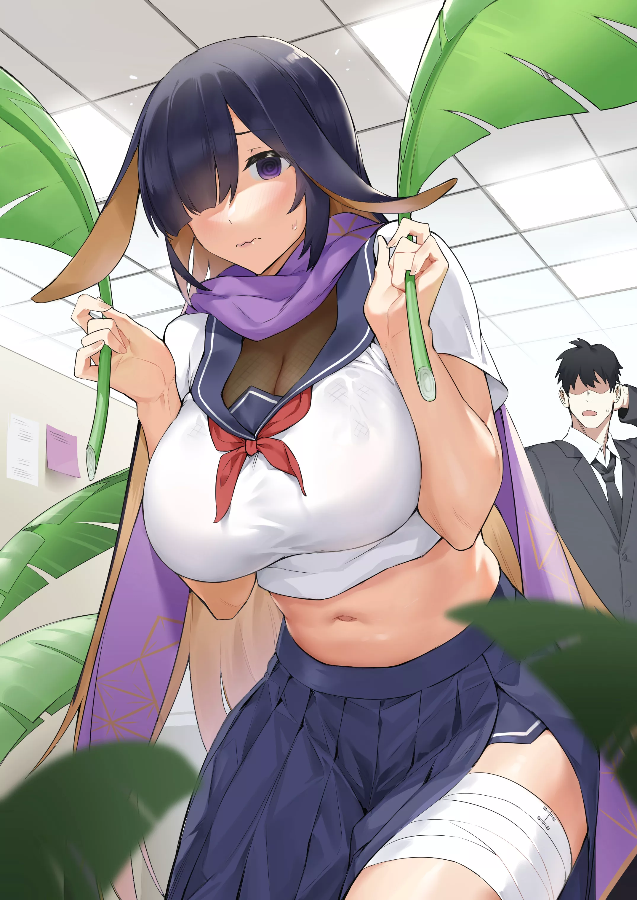 Tsukuyo disguised between two ferns (Dawalixi) [Blue Archive]