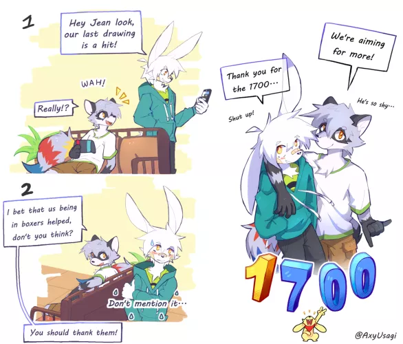 I got to 1700 follows on Twitter and made a comic to celebrate! [Art by me: @AxyUsagi]