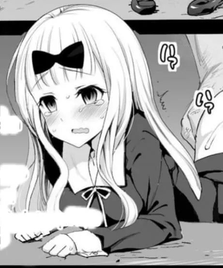 Lf mono source: 1girl, kaguya-sama wa kokurasetai ~tensai-tachi no renai zunousen~, fujiwara chika, bow, tearing up, foreign texts, from behind, hair bow, shoes, sweat, school uniform, grabbing from behind