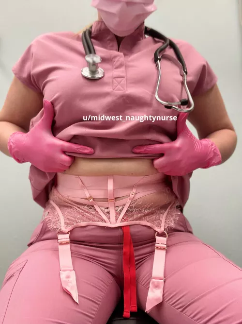 Nurse enjoys her garter belts