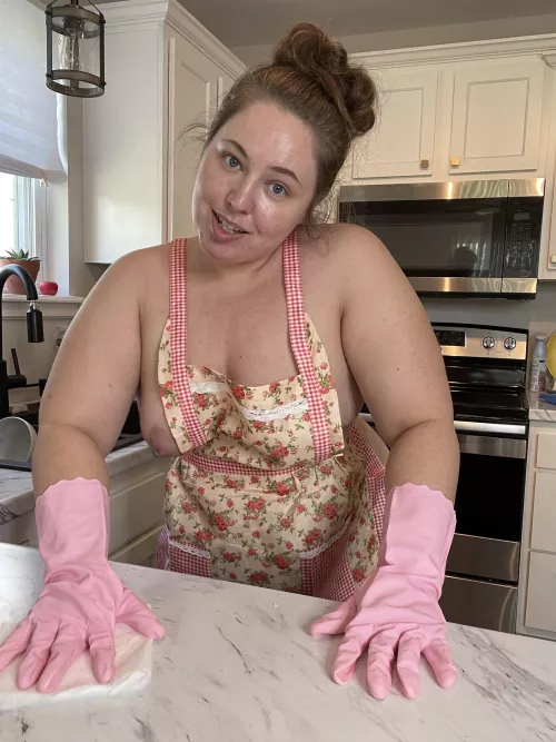 No panties on - so you can fuck me while I clean