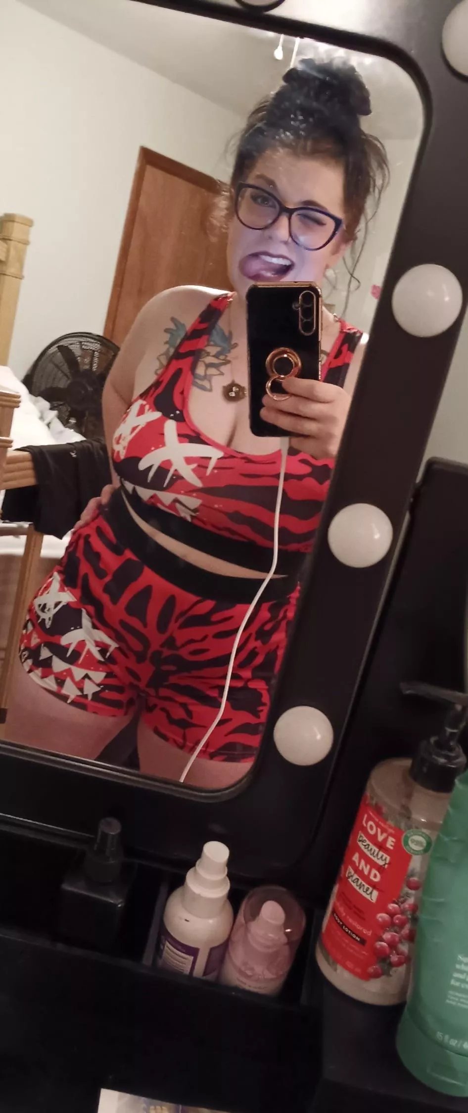 Being silly trying on new stuff I got