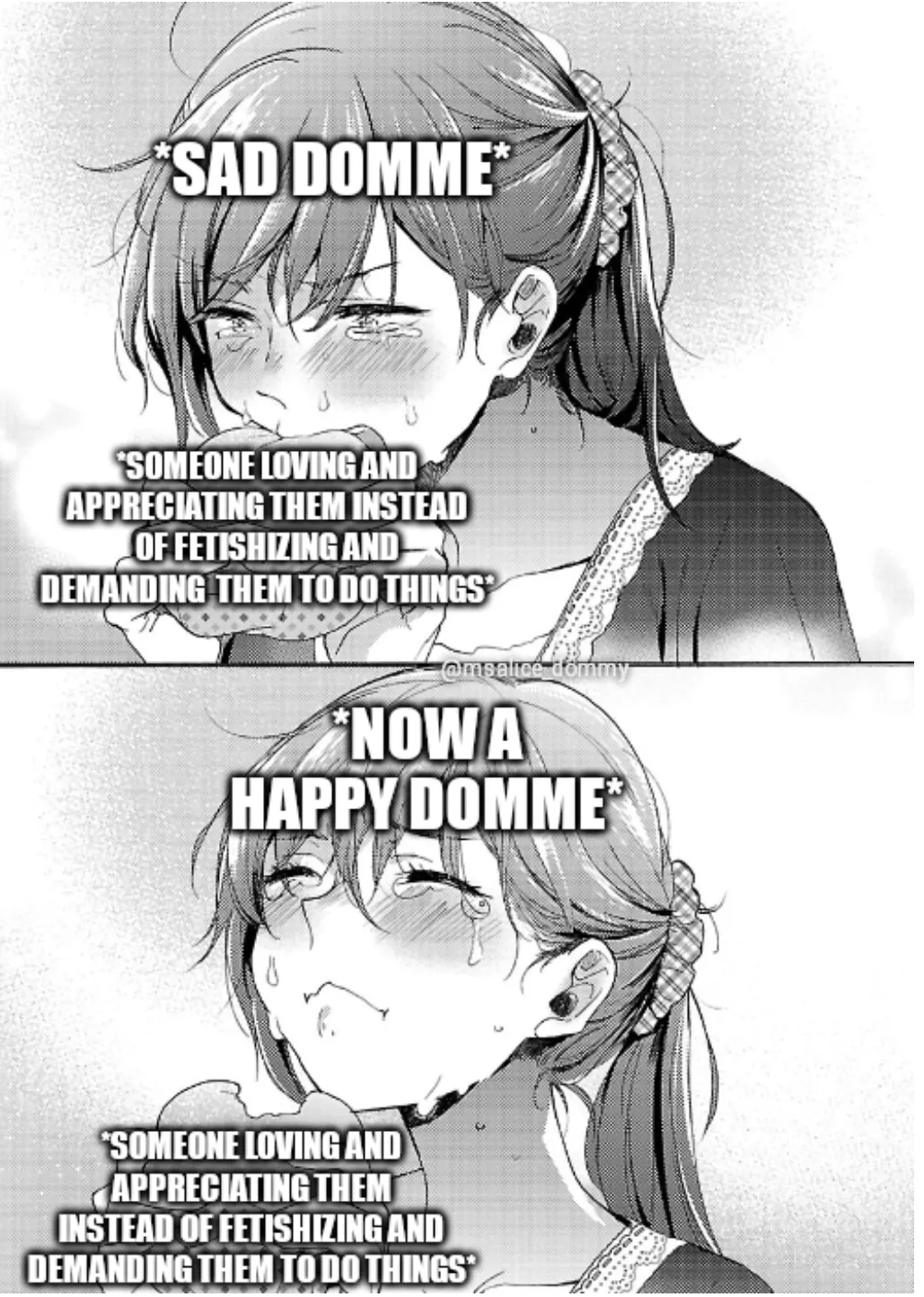 I believe deep down all dommes would like to be loved and understood for who we are and not what we're assumed to be like💜✨