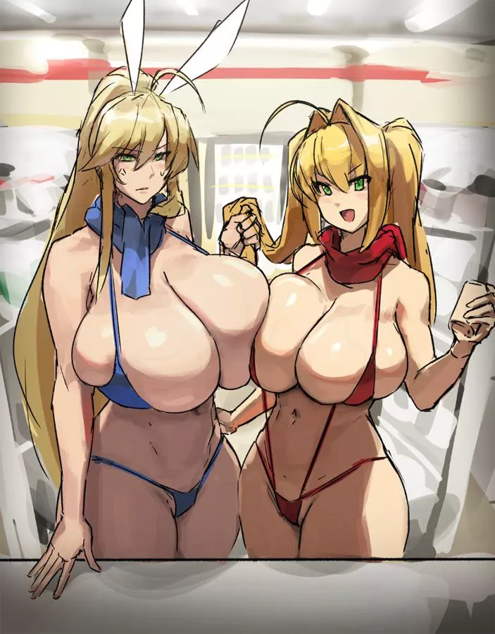 Lancer Artoria and Nero at the convenience store (EU03) [Fate]