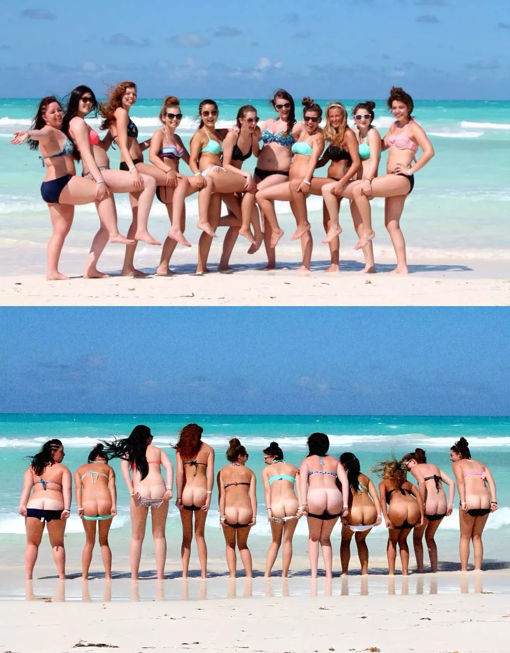 Big Group Mooning the Beach