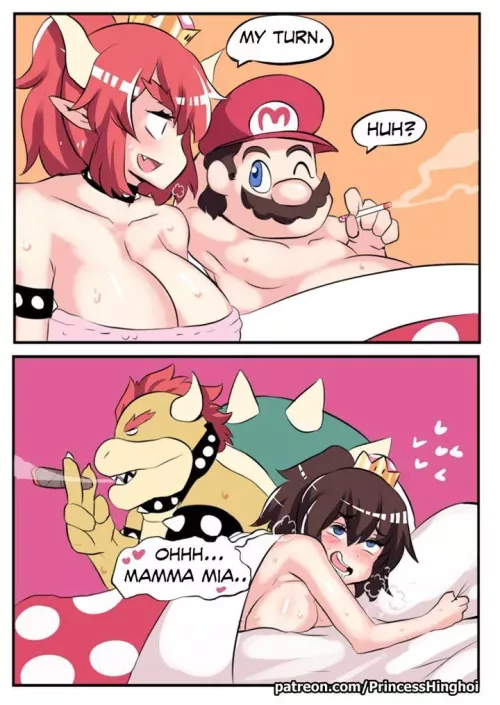 Mario tries wearing the crown!