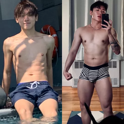 Over a year, 6days in the gym and bulked on 50lbs. Happy Sunday!