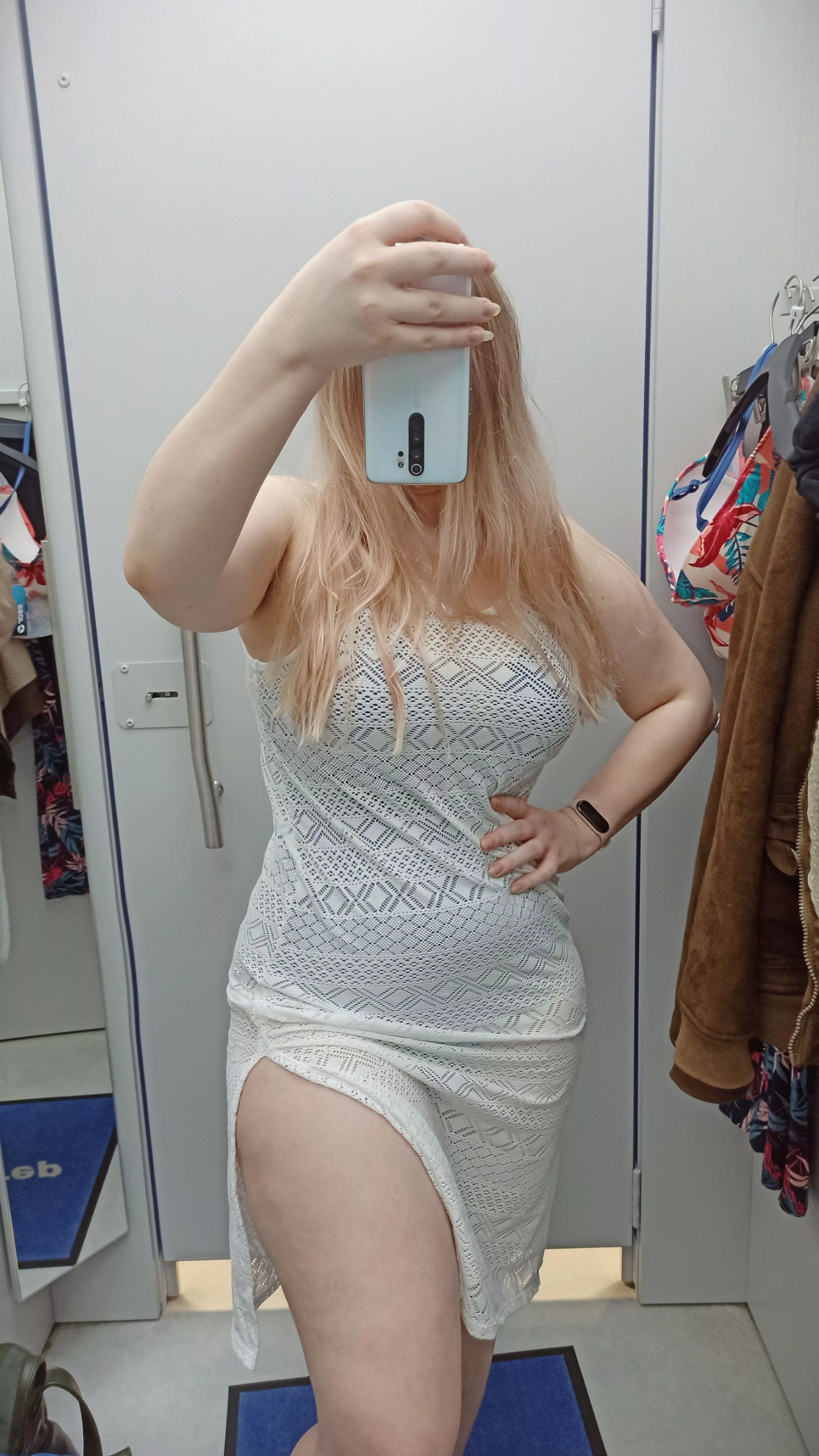 Waiting for some help in the changing room