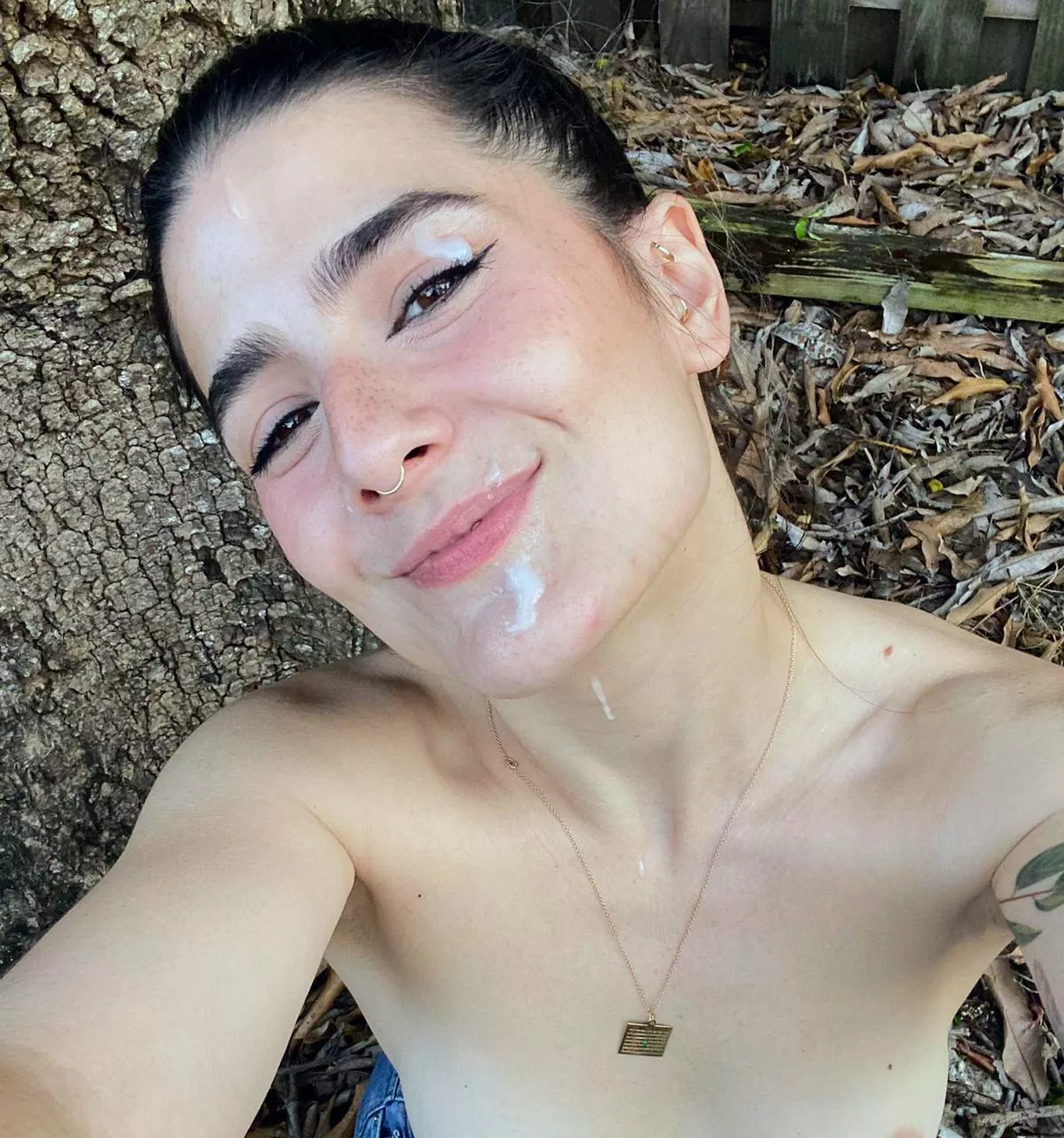 Wearing cum with a smile