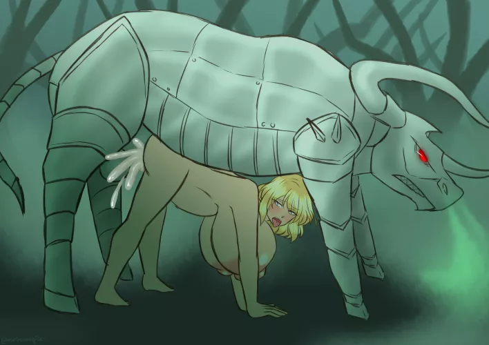 Blonde girl being fucked by a metal bull (marinesunspice)